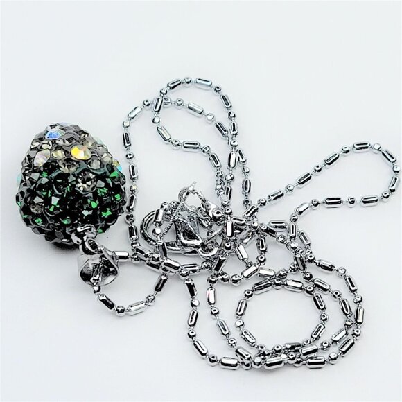 STRAWBERRY Shape Mini Green and Grey Rhinestone Small Pendant Necklace - Picture 5 of 12